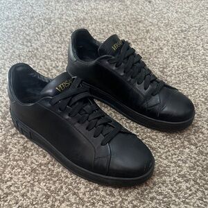 Versace Men's Black and Gold Leather Sneakers
